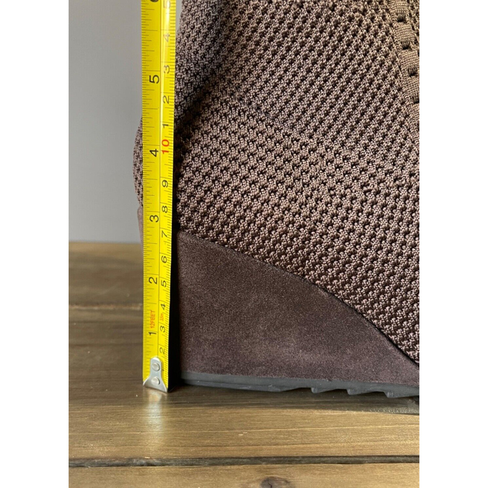 Elegant Brown Knit Knee-High Wedge Boots - Picture 9 of 10